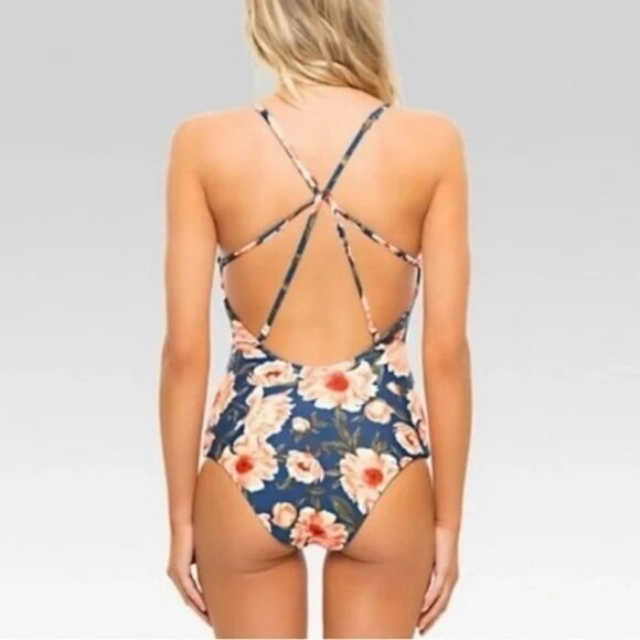 TORI PRAVER SIZE XL 12+ NAVY BLUE FLORAL ONE PIECE SWIM SUIT - Picture 2 of 12